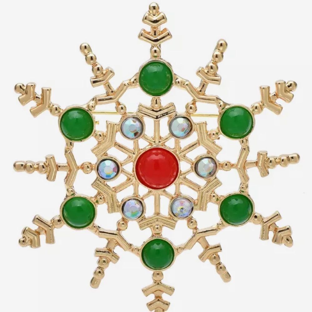 RED N GREEN SNOWFLAKE BROOCH
